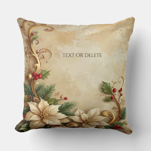 Coussin Christmas Floral Holiday Throw Pillow (Recto)