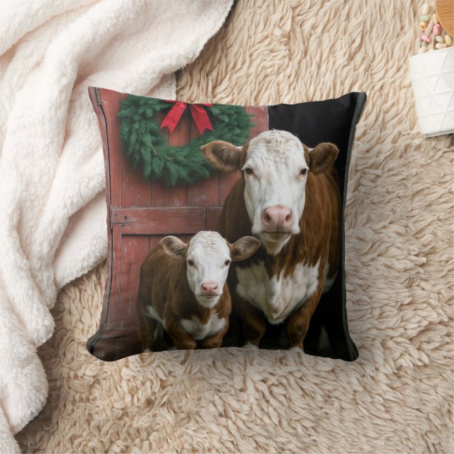 Coussin Christmas Hereford Cow and Calf (Couverture)
