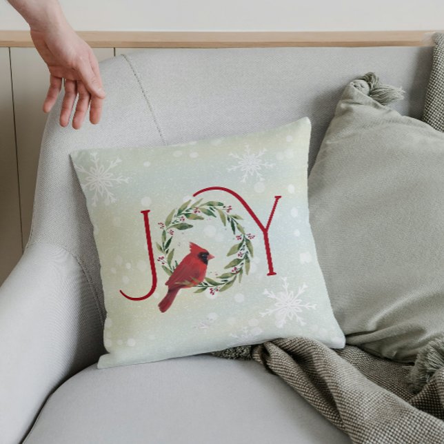 Coussin Christmas JOY Cardinal in Wreath  (Créateur téléchargé)