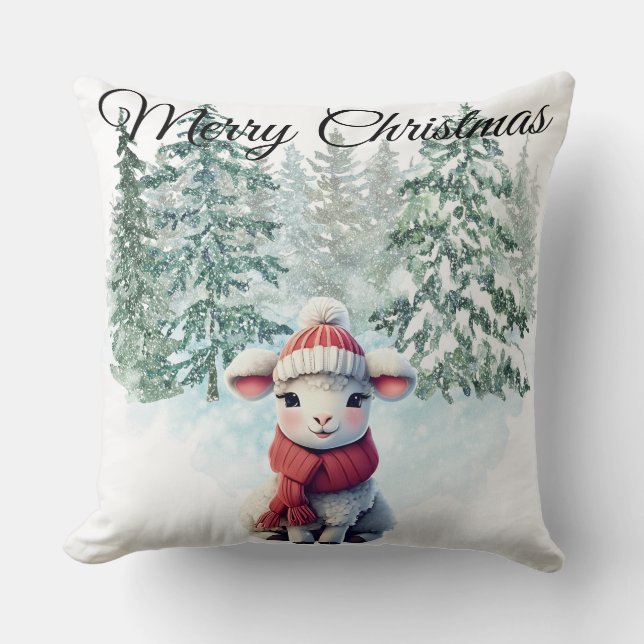 Coussin Christmas Lamb Throw Pillow (Recto)