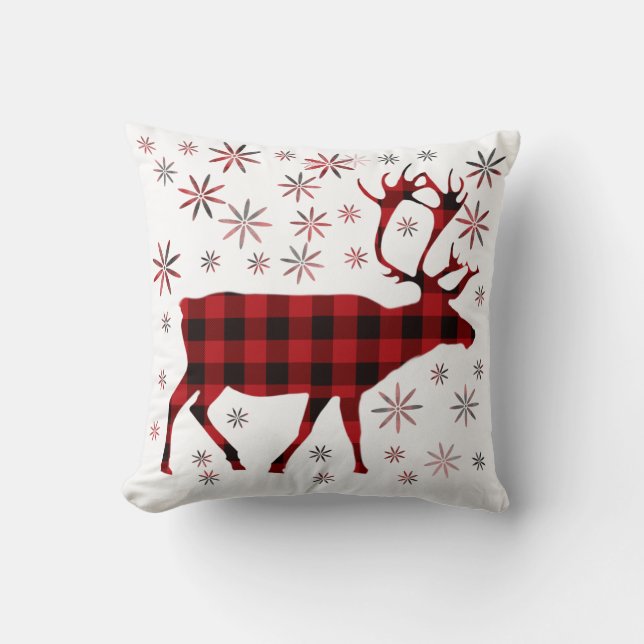 Coussin Christmas Moose, Deer, elk, caribou, red plaids (Recto)