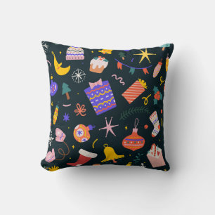 Coussin christmas patterned cushion gifts, bells and socks