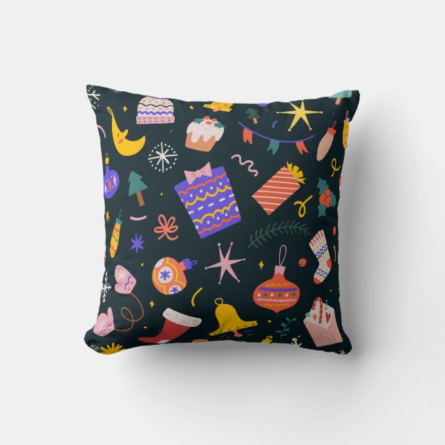 Coussin christmas patterned cushion gifts, bells and socks (Recto)