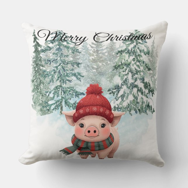 Coussin Christmas Pig Throw Pillow (Recto)