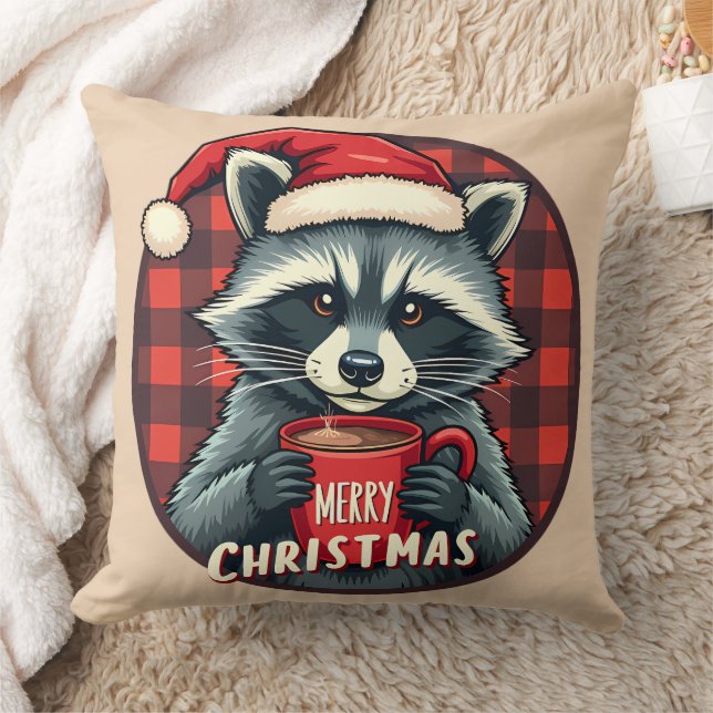 Coussin Christmas Raccoon Cocoa Cheer (Couverture)