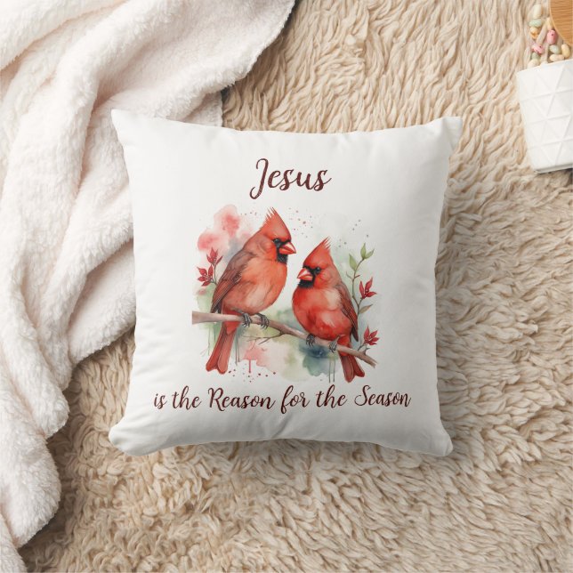 Coussin Christmas Red Cardinal Jesus Reason for Season (Couverture)