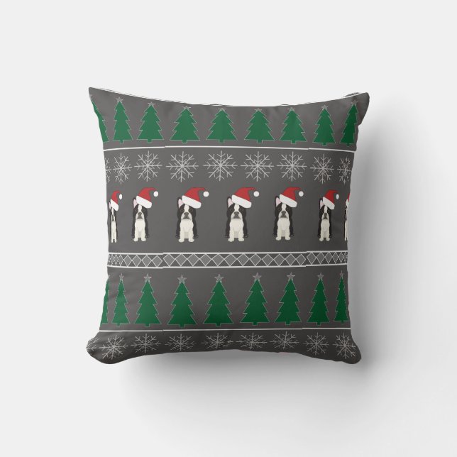 Coussin Christmas Snowflakes, Santa Dog, Tree (Recto)