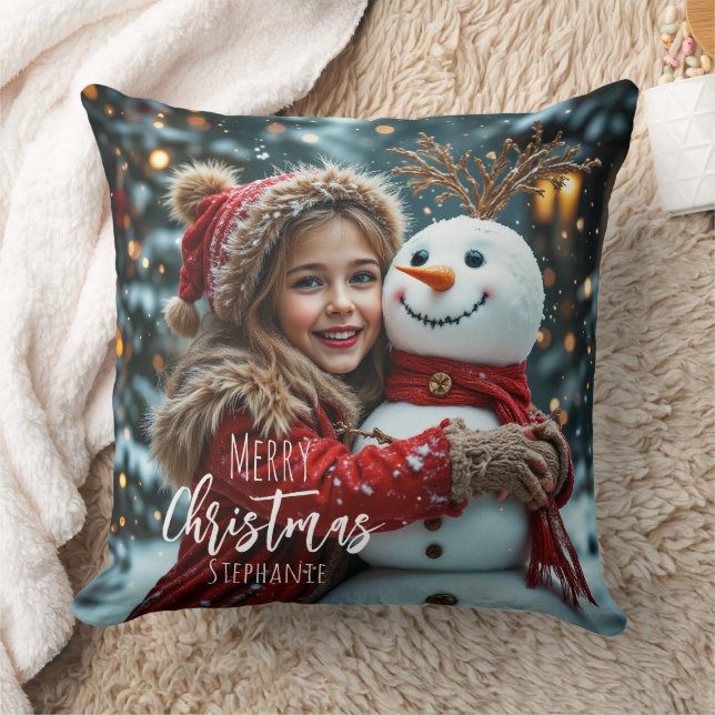 Coussin Christmas Snowman And A Girl (Couverture)