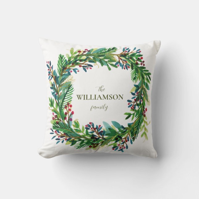 Coussin Christmas Wreath Nom de famille de vacances Holi (Recto)
