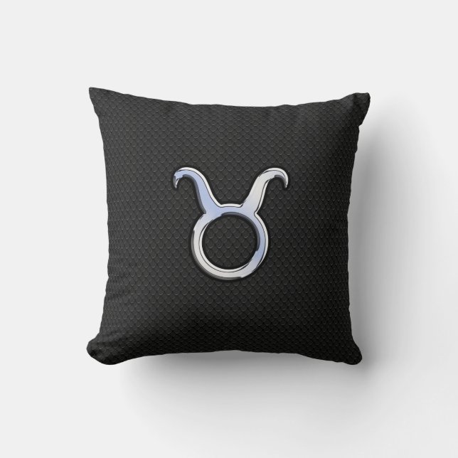 Coussin Chrome Like Taurus Zodiac Sign on Black Snake Skin (Recto)