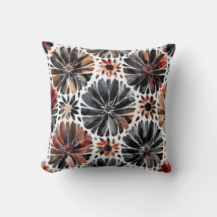 Coussin Chrysanthèmes à l'aquarelle Fleurs foncées