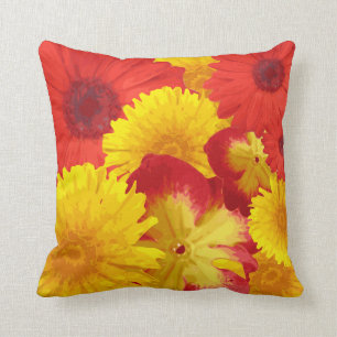Coussin Chrysanthèmes jaunes de marguerites rouges
