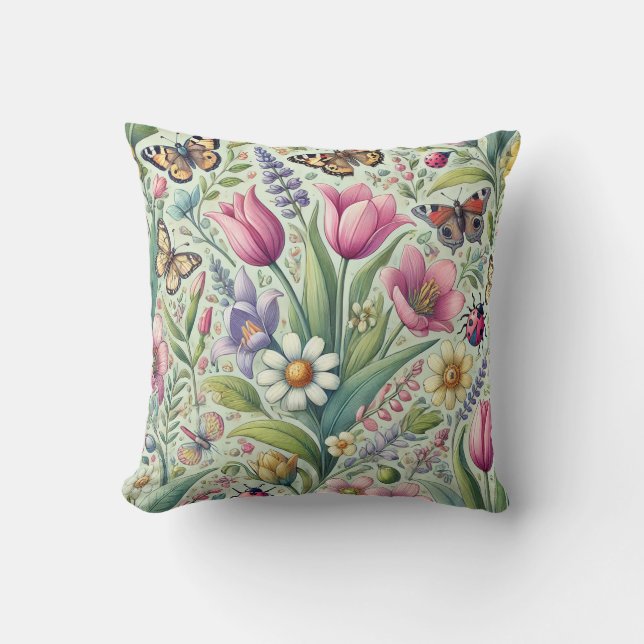 Coussin Chushion Motif à thème printanier dynamique (Recto)