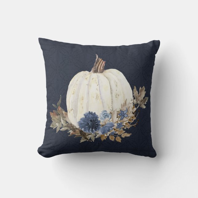 Coussin Chute Citrouille Marine Aquarelle Bleue Folial Fol (Recto)
