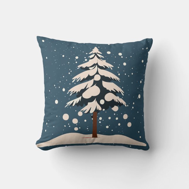 Coussin Chute de neige et arbre à pins (Recto)