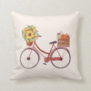 Coussin Chute. Vélo rouge vintage avec Citrouilles et tou