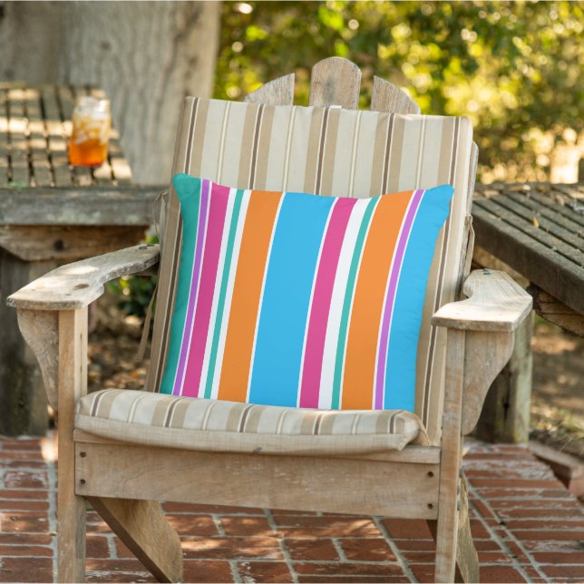 Coussin Ciel bleu chaud rose orange blanc rayures (Chaise)