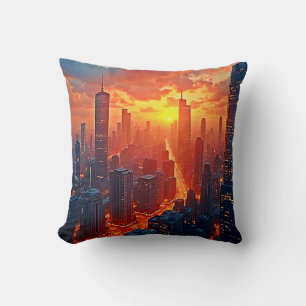 Coussin Ciel Doré : Art du Coucher de Soleil de la Ville R