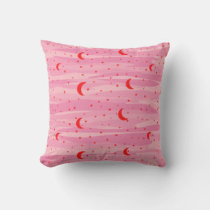 Coussin Ciel nocturne aux tons roses - Lune et étoiles