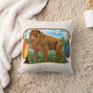 Coussin Cigar vintage Art Étiquette, Lion, Roi de la Jungl