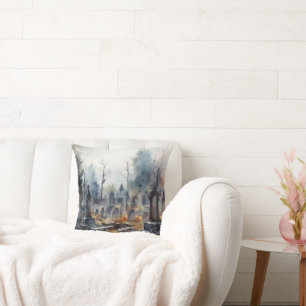 Coussin Cimetière déplaisant et Éffrayant Halloween rose