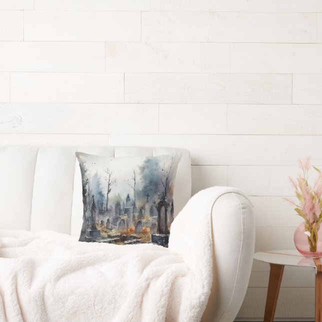 Coussin Cimetière déplaisant et Éffrayant Halloween rose (Canapé)