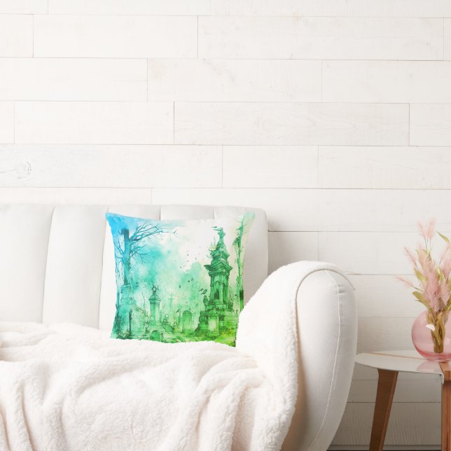 Coussin Cimetière déplaisant et Éffrayant Halloween vert e (Canapé)