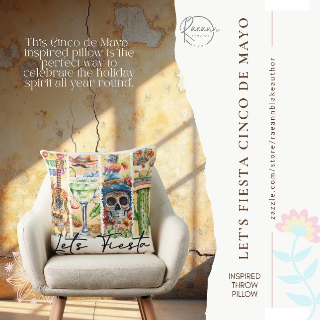 Coussin Cinco de Mayo Let's Fiesta Square Throw Pillow (Créateur téléchargé)