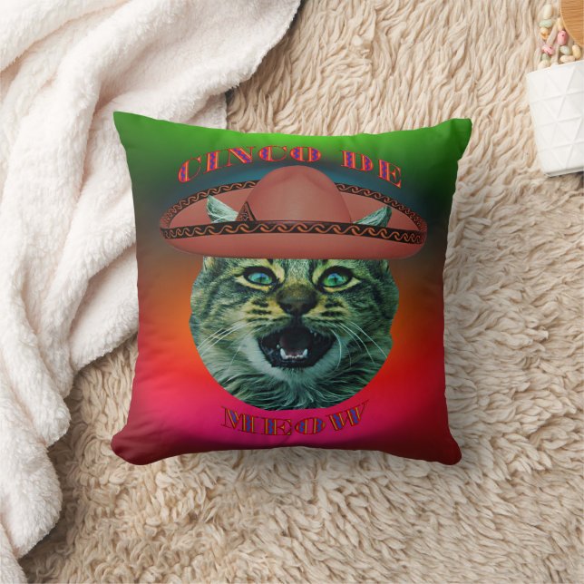 Coussin Cinco De Meow Grey Cat Cinco De Mayo Mexique (Couverture)