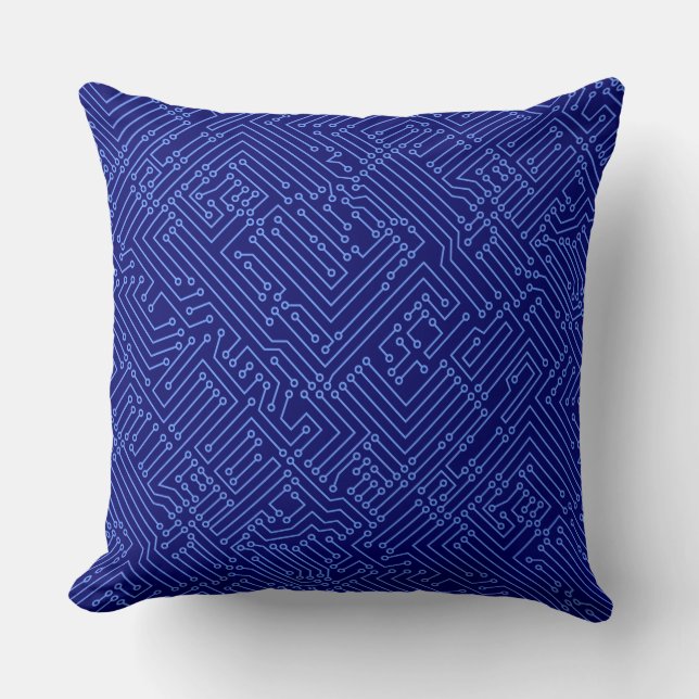 Coussin Circuitrie - Bleu Bébé sur Deep Navy (Recto)