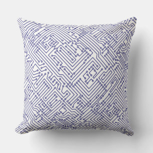 Coussin Circuitrie - Bleu marine profond sur blanc