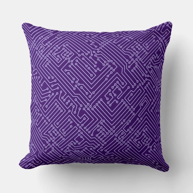 Coussin Circuitrie - Bleu Poudre sur violet profond (Recto)