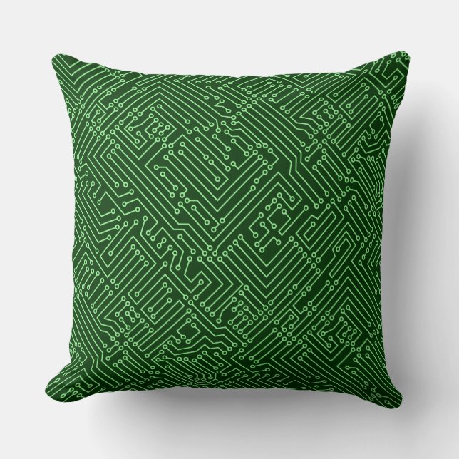 Coussin Circuitrie - Mint Green sur Dark Forest Green (Recto)
