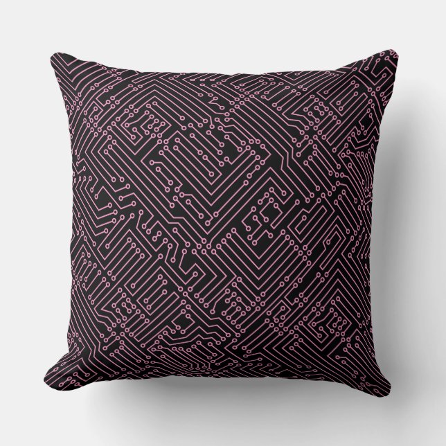 Coussin Circuitrie - rose sur noir (Recto)