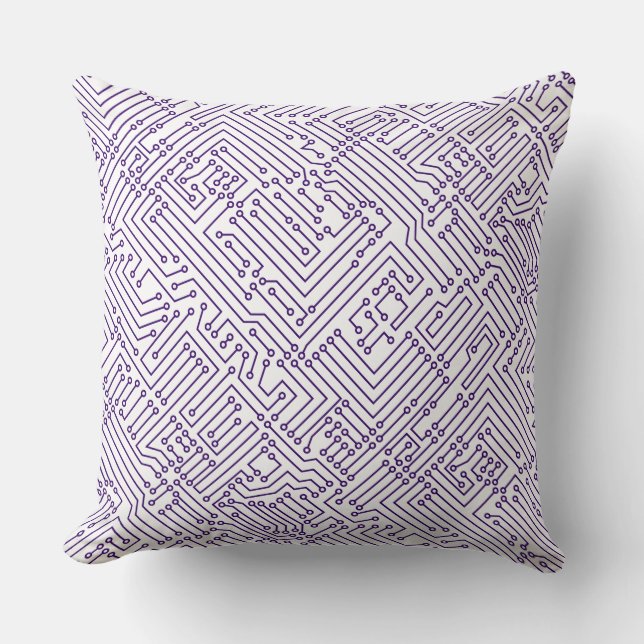 Coussin Circuitrie - Violet profond sur blanc (Recto)