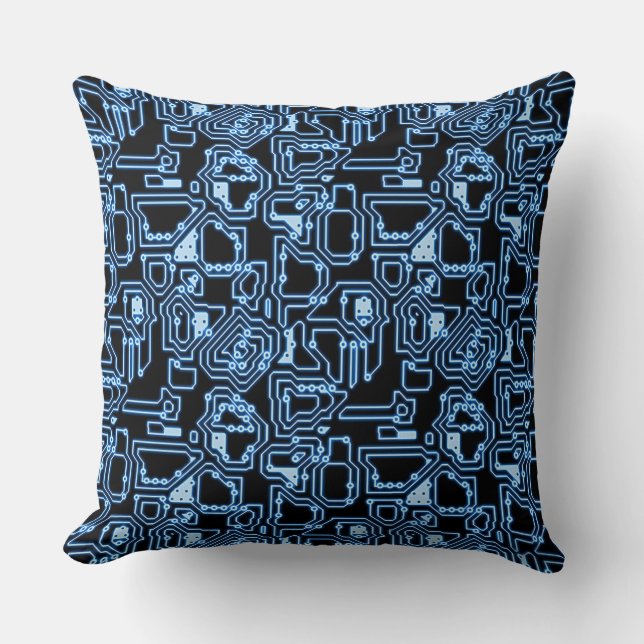 Coussin Circuits d'ordinateurs bleus et noirs Lancer l'ore (Recto)