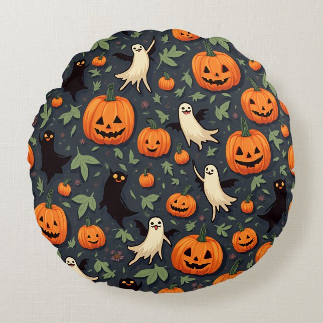 Coussin circulaire à thème Halloween. (Devant)