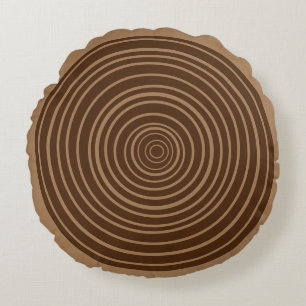 Coussin circulaire d'anneaux d'arbre Brown rustiqu