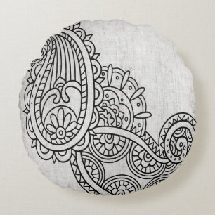 Coussin circulaire gris Mehndi Motif