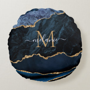 Coussin circulaire personnalisé en marbre bleu mar