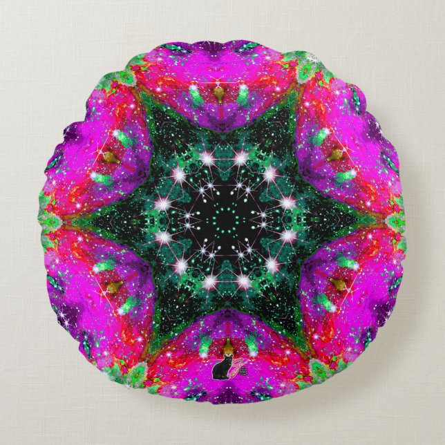 Coussin circulaire Stellar Kaleid céleste (Devant)