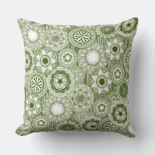 Coussin cirque de mandala vert blanc