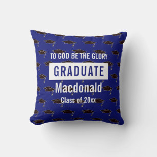 Coussin Citation chrétienne personnalisée Bleu Graduation