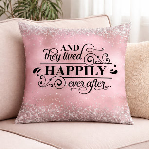 Coussin Citation d'amour de mariage pailleté rose romantiq