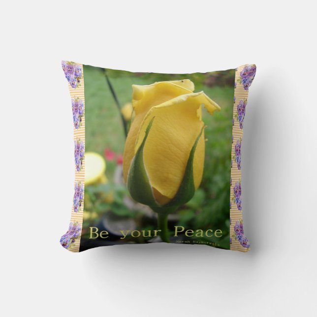 Coussin Citation de l'inspiration de paix de rose jaune Cu (Recto)
