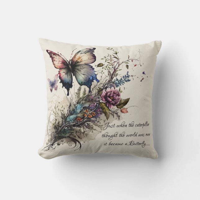 Coussin Citation d'encouragement pour papillon (Recto)