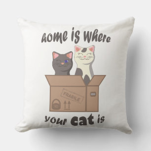 Coussin Citation drôle Accueil est où est votre chat
