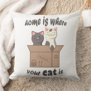 Coussin Citation drôle Accueil est où est votre chat