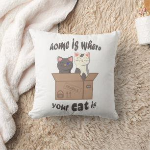 Coussin Citation drôle Accueil est où est votre chat