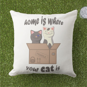 Coussin Citation drôle Accueil est où est votre chat